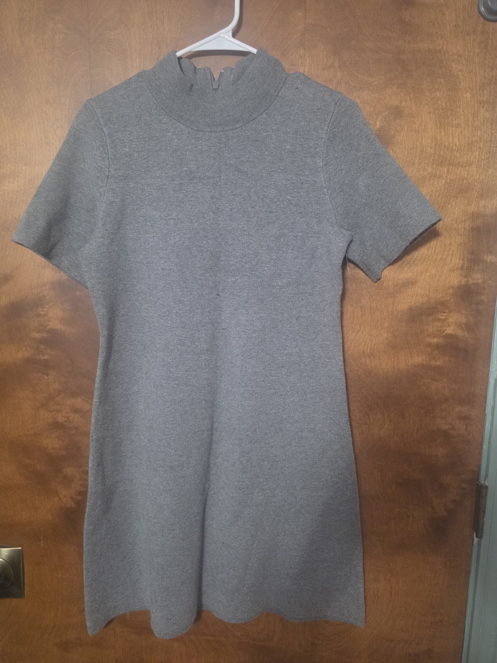 Anthropologie Gray Short-Sleeve Mock Neck Midi Dress